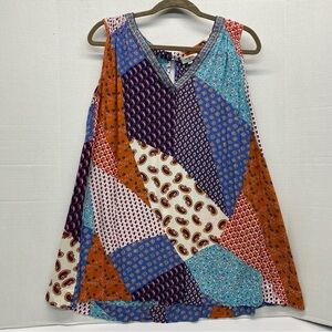 Umgee Womens Sleeveless Tunic Top Small Relaxed Fit Cottage Core Boho Patchwork